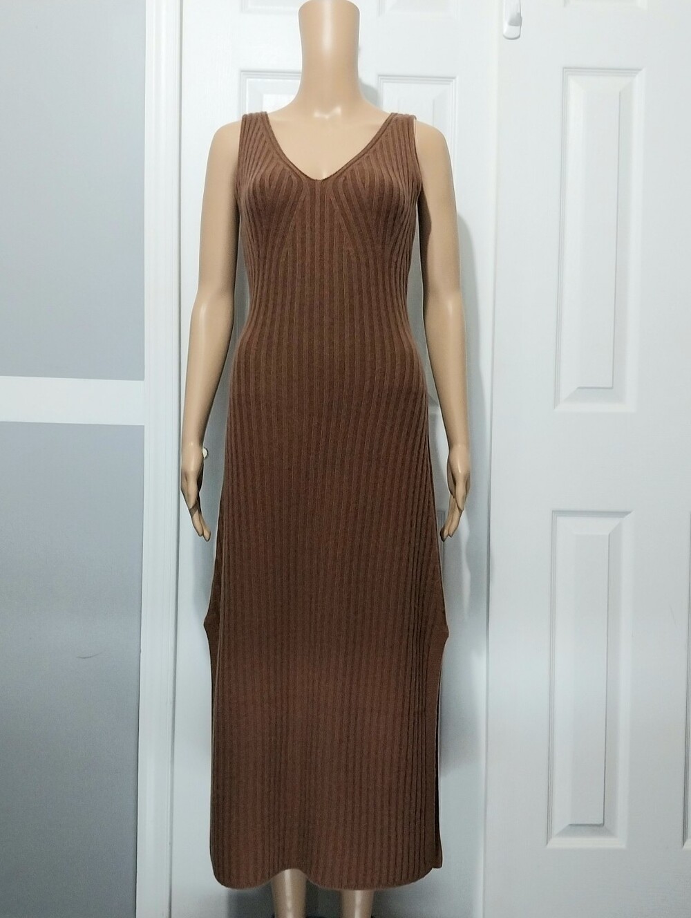 White + Warren Cashmere Blend Ribbed Midi Dress, NWT, Size S